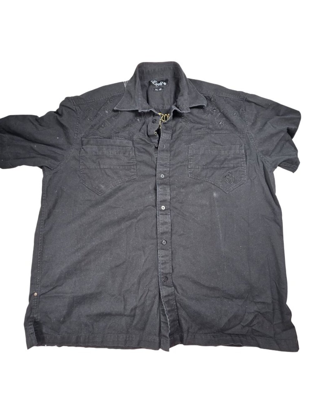 Eight 732 Black Button-Up Embroidered Shirt 3XL With Graphic Back Design